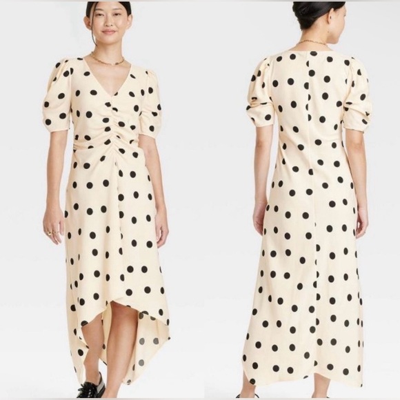 a new day Dresses & Skirts - a new day Beige and Black Polka Dot High Low Dress